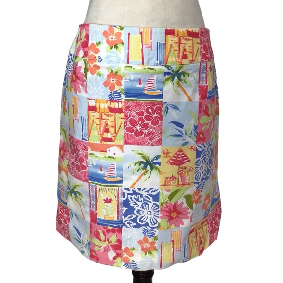 Talbots Floral Tropical Patchwork Cotton Spandex Skirt Size 14 - Picture 3 of 9